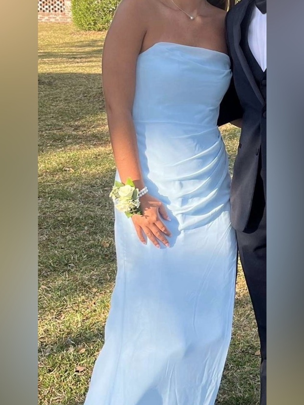 Azazie Light Blue Ruched Maxi Evening Dress